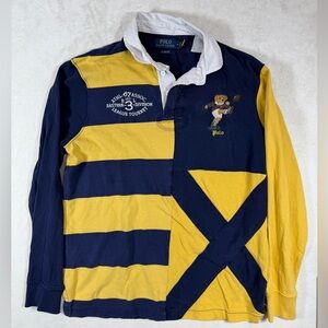 RARE Polo Ralph Lauren Medium Polo Bear Embroidered Classic Fit Striped Shirt